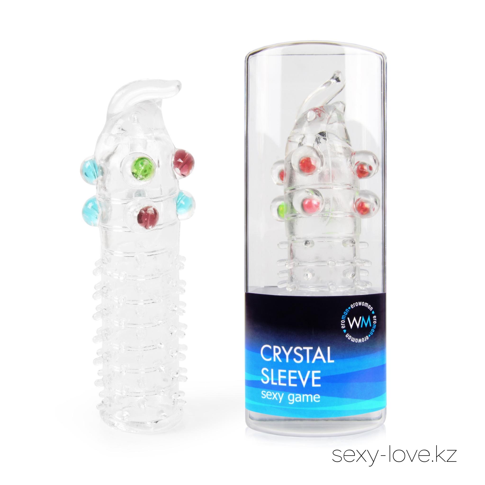 Насадка закрытая CRYSTAL SLEEVE с бусинами, 
	Насадка на пенис Crystal sleeve не только увеличивает размер «достоинства» мужчины, но и дарит множество незабываемых эмоций его партнёрше. Разноцветные шарики и «шипики» на поверхности изделия стимулируют стенки влагалища, небольшой отросток – точку G.
	Секс-игрушка может использоваться с другими эротическими аксессуарами (вибратором, фаллоимитатором).
	Насадка изготовлена из мягкого приятного на ощупь материала. Хорошо растягивается. Проста в использовании и уходе.
	Совместно с изделием рекомендуется применять гель-любрикант Sex Toys 3 в 1 и очищающий спрей с антимикробным эффектом Clear Toy.

	Этот товар вы так же можете приобрести в наших магазинах.

	мг. «LOVE 18+»

	Актобе ул. 101 Стрелковой Бригады 3 (по 101й на против Kaspi банка) с 11:00 до 20:00

	WhatsApp +7 776 720 7713 и +7 775 720 7713

	 

	мг. «Эволюция 18+»

	Актобе пр. Абилкайыр-хана 21 (остановка Электрон) с 10:00 до 20:00

	WhatsApp +7 771 843 0213 и +7 702 248 7813

	 

	мг. «LAMOUR 18+»

	Актобе 11 мкр 79 дом (за ост. Набережная) OZON и СОЛЬ, временный регламент с 16:00 до 20:00

	 WhatsApp +7 777 112 8813 и +7 777 030 8813

	 
