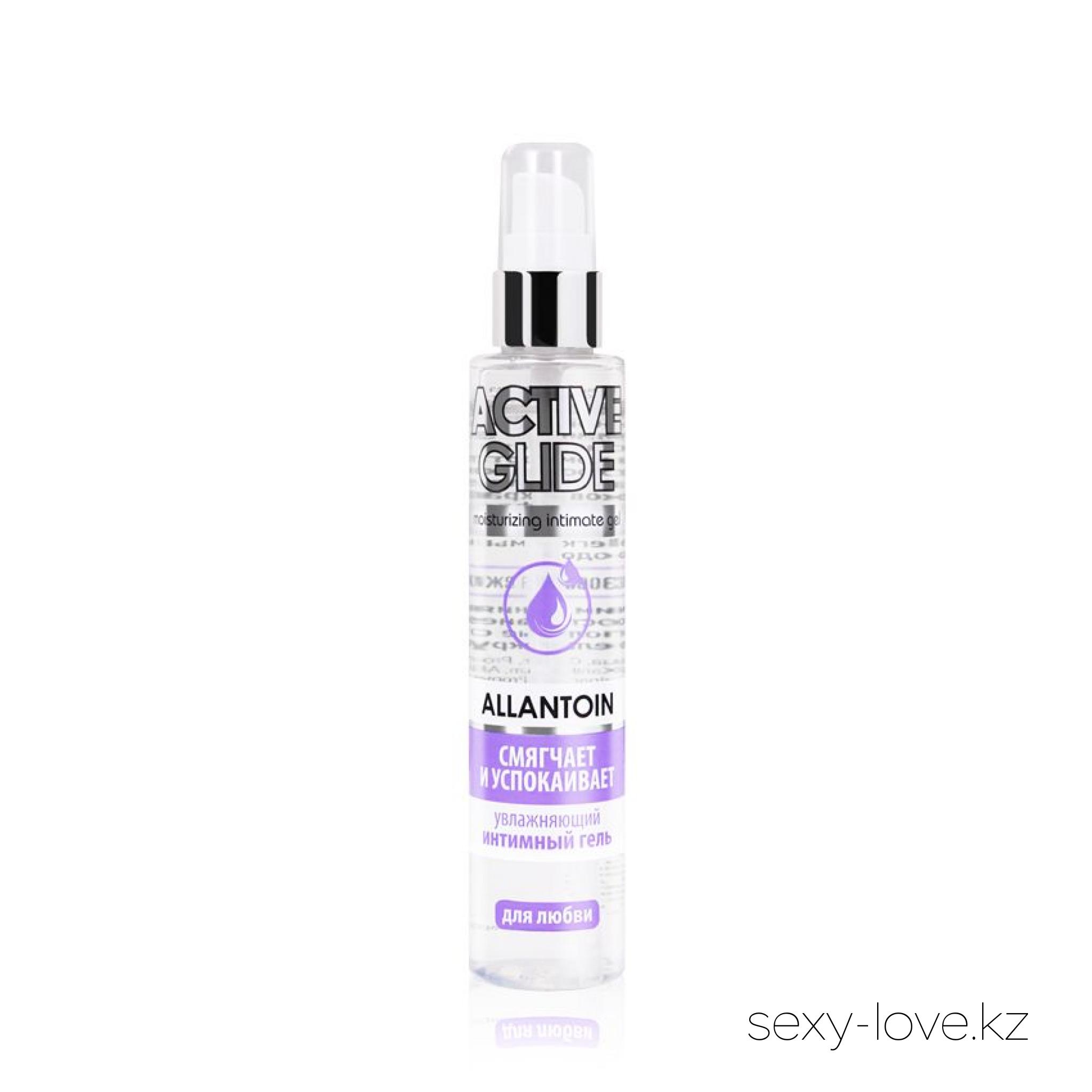 Увлажняющий интимный гель ACTIVE GLIDE ALLANTOIN, 100 г, 
	Прозрачный гель-любрикант на водной основе Active Glide с аллантоином активно увлажняет слизистые половых органов, устраняет сухость влагалища, нормализует водный баланс, восполняет недостаток природной смазки, дарит комфортное длительное скольжение, снимает раздражение слизистых, способствует регенерации тканей, препятствует появлению микротравм. Входящий в его состав аллантоин обладает противовоспалительными и регенерирующими свойствами. Прекрасно смягчает и успокаивает раздражённую кожу и слизистую, помогает улучшить состояние и внешний вид половых органов. Аллантоин гипоаллергенен, поэтому может применяться даже для очень чувствительной кожи.
	Гель-любрикант Active Glide с аллантоином обеспечивает бережный уход за интимными зонами женщин и мужчин. Не имеет цвета и запаха, легко смывается водой.

	Этот товар вы так же можете приобрести в наших магазинах в г. Актобе

	мг. «LOVE 18+»

	г. Актобе ул. 101 Стрелковой Бригады 3 (по 101й на против Kaspi банка) с 11:00 до 20:00

	WhatsApp +7 776 720 7713 и +7 775 720 7713

	 

	мг. «Эволюция 18+»

	г. Актобе пр. Абилкайыр-хана 21 (остановка Электрон) с 10:00 до 20:00

	WhatsApp +7 771 843 0213 и +7 702 248 7813

	 

	мг. «LAMOUR 18+»

	г. Актобе 11 мкр 79 дом (за ост. Набережная) OZON и СОЛЬ, временный регламент с 16:00 до 20:00

	 WhatsApp +7 777 112 8813 и +7 777 030 8813

	 
