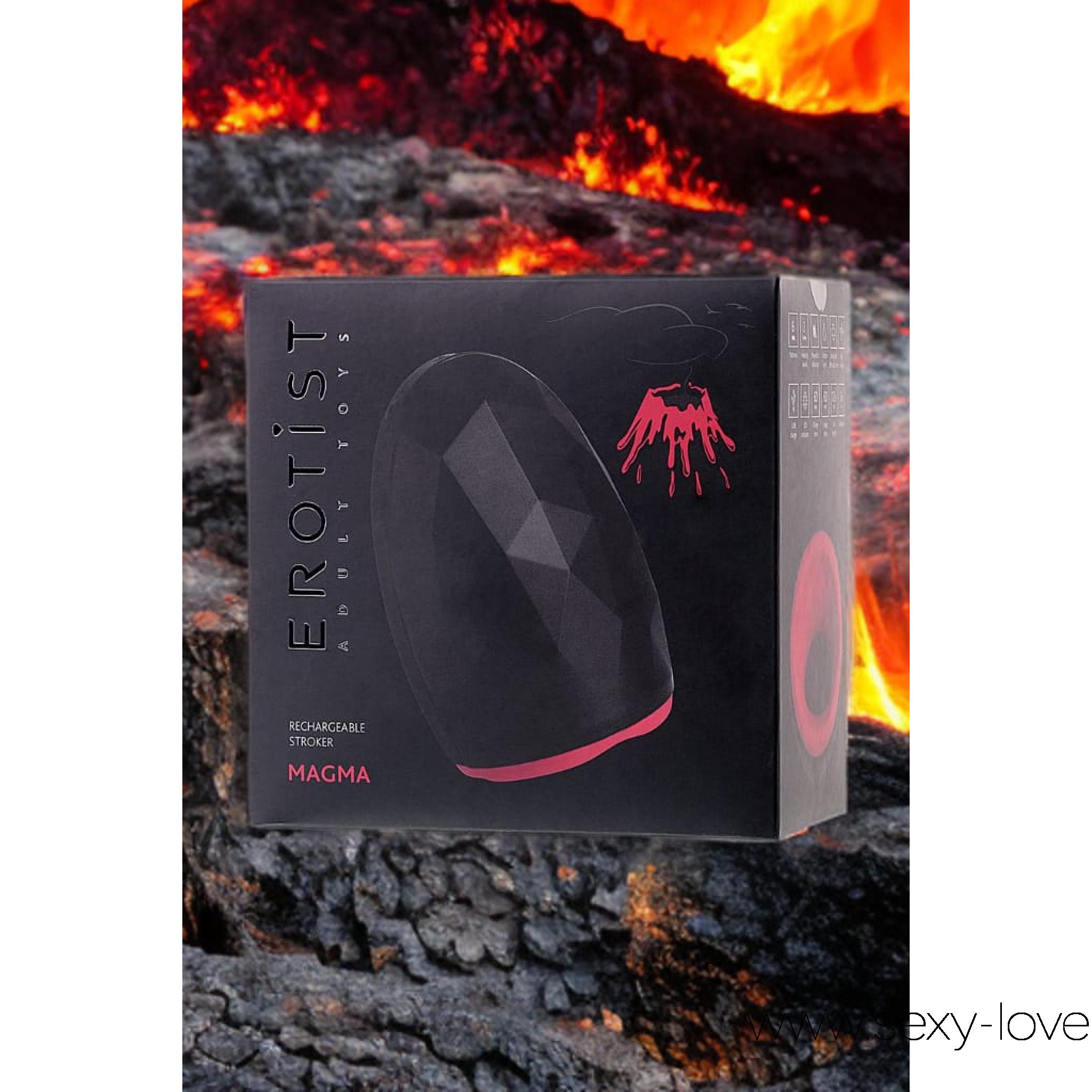 Перезаряжаемый мастурбатор Erotist «Magma» с подогревом, 
	EROTIST MAGMA - инновационный мастурбатор для мужчин с ярким и дерзким дизайном. Отличительная особенность устройства – внутренняя поверхность не копирует женское влагалище, однако превосходит его по своим характеристикам. Вы получаете не просто реалистичные сексуальные ощущения, а широкий спектр удовольствий, благодаря 6 режимам вибрации и 2 режимам подогрева, интенсивностью которых управляете сами. Упругий вход, выполненный из мягкого, бархатистого силикона, нежно, но плотно обхватит головку пениса. Кроме того, мастурбатор оснащен перезаряжаемым аккумулятором, мощным мотором и удобным интерфейсом. Подходит для использования в душе. USB кабель для зарядки в комплекте.

	 

