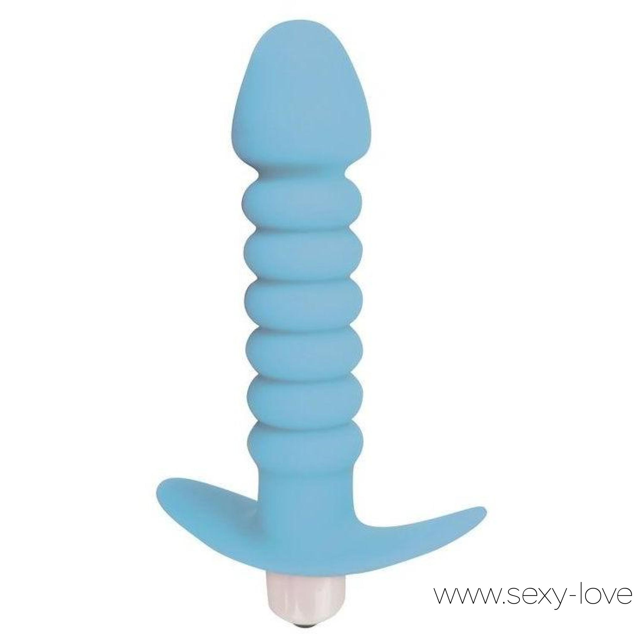 Ребристая анальная втулка с вибрацией от Sweet Toys, цвет голубой, 
	Великолепная анальная втулка с вибрацией – шикарный подарок для любителей особых удовольствий. Оригинальная форма «секс-игрушки» способствует легкому введению. Ручка-ограничитель позволяет контролировать глубину проникновения. Интимный аксессуар подарит ни с чем не сравнимые эмоции. Добавит остроты ощущениям режим «вибрация». Втулка подходит для постоянного ношения. Проста в использовании и уходе.

	Рекомендуется использовать вибромассажер совместно с лубрикантом для секс-игрушек.
