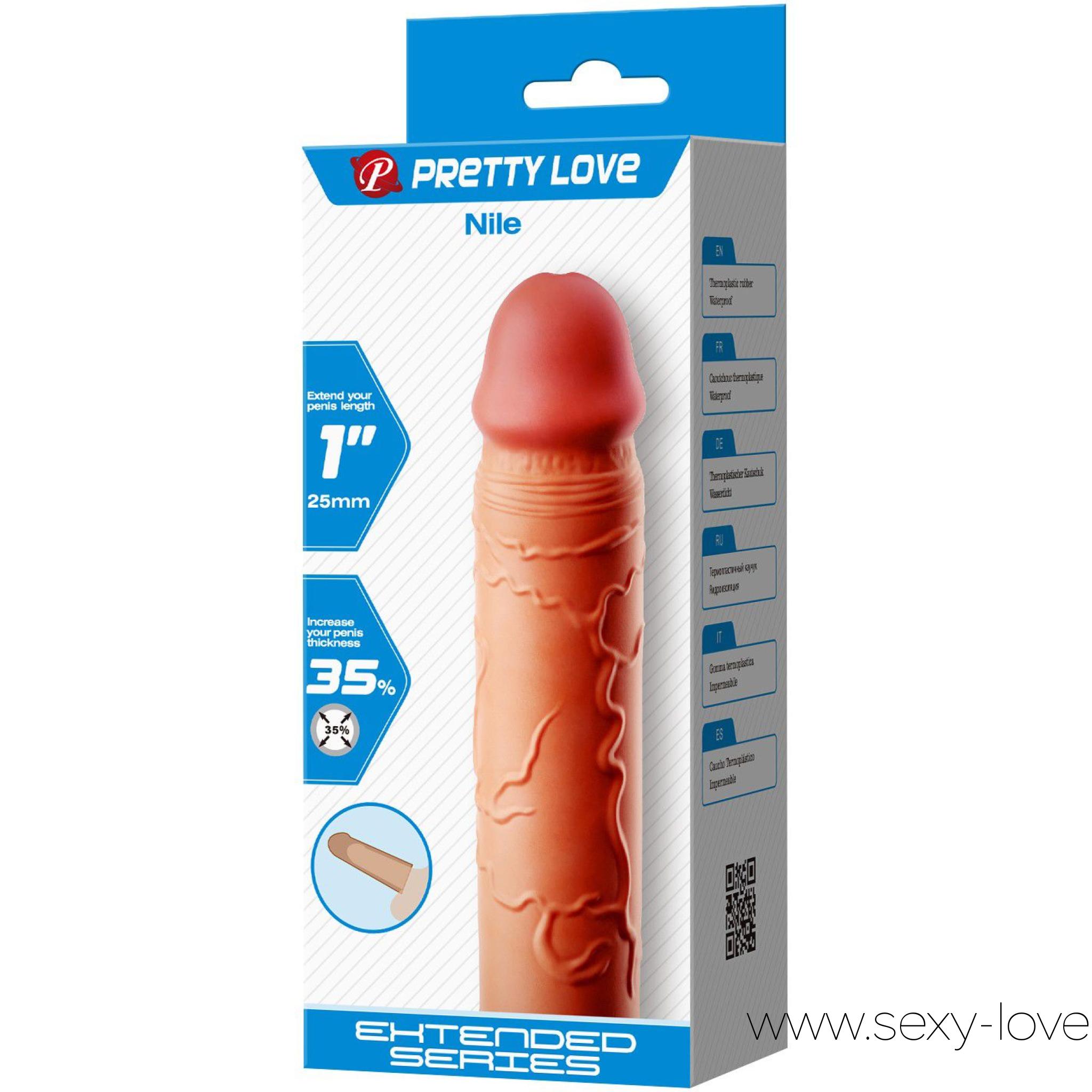 Насадка на пенис для увеличения «Nile» 16.5 см, 
	
		Nile Extended Series от бренда PRETTY LOVE - это пенис-рукав, изготовленный из TPR. Он предназначен для увеличения длины и толщины пениса, добавляя 2.5 см в длину и увеличивая окружность.
	
		 
	
		Материал с реалистичной текстурой создает ощущение естественного заполнения. Рукав плотно фиксируется на пенисе, улучшая захват и задерживая эякуляцию. Внутренний канал обеспечивает комфорт и приятные ощущения во время игры.
	
		 
	
		Для оптимального использования рекомендуется наносить водорастворимый лубрикант как на внутреннюю, так и на внешнюю поверхность устройства.
	
		
			Длина 16.5 см.
		
			Диаметр 3.8 см.
		
			Внутренний диаметр 2.4 см.
		
			Дополнительно Рабочая длина: 14 см.
	


	 

	 

	 

	 
