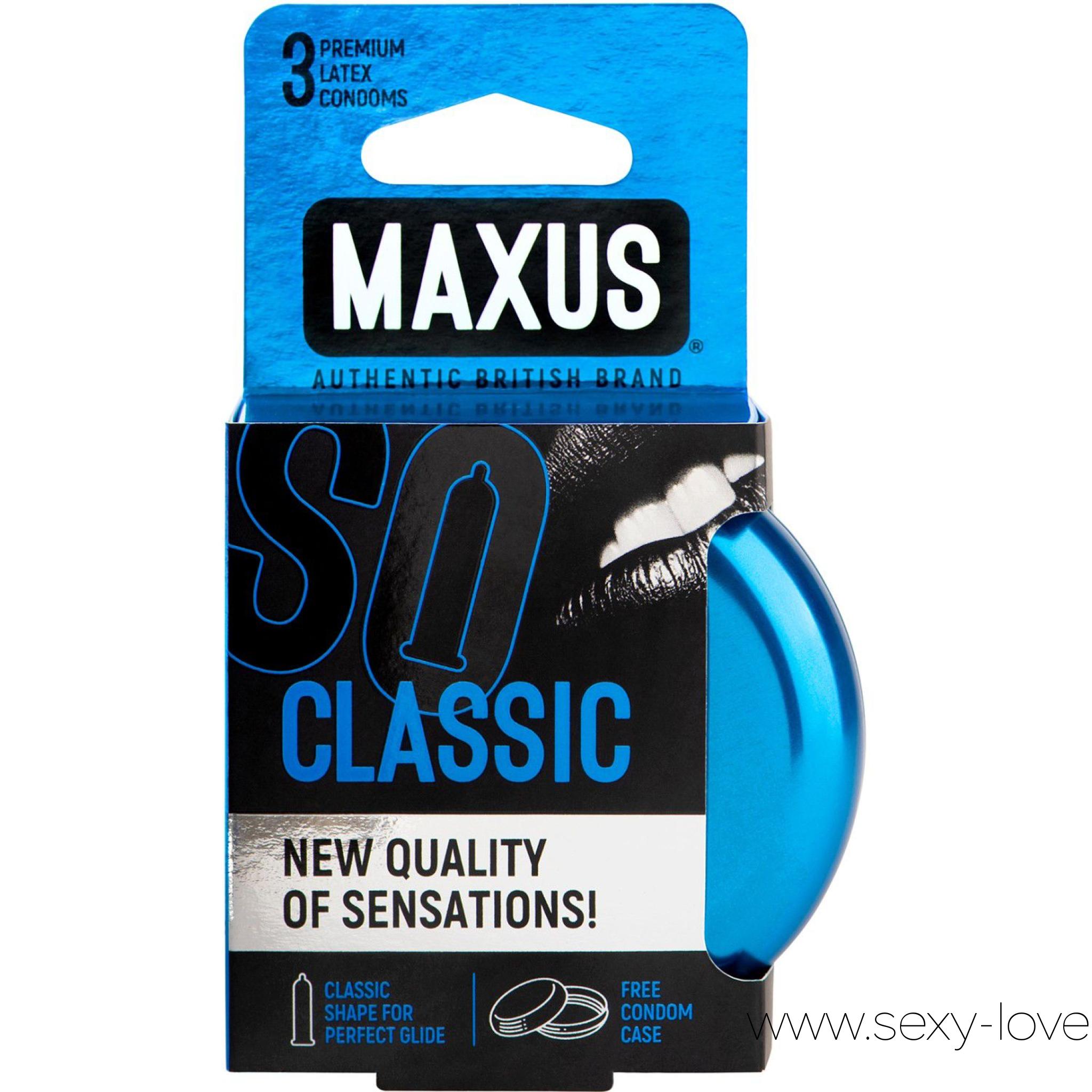 Презервативы «Maxus Classic» классические, латекс, железный кейс, 3 шт, 
	Классические презервативы Maxus Classic &mdash; это не только безупречная защита, это модный аксессуар, подчеркивающий статус своего обладателя.

	&nbsp;

	Гладкая поверхность презервативов улучшает скольжение и придает процессу максимальный комфорт. Обильная смазка облегчает проникновение и защищает нежную кожу партнерши от натираний и микротравм. Высокое качество натурального латекса, подтвержденное многочисленными тестами, обеспечивает надежную защиту от ЗППП и нежелательной беременности. Дизайнерские блистеры и стильный металлический кейс делают акцент на вашем желании не экономить на удовольствии.

	&nbsp;

	Презервативы MAXUS Classic &mdash; когда важна каждая деталь
