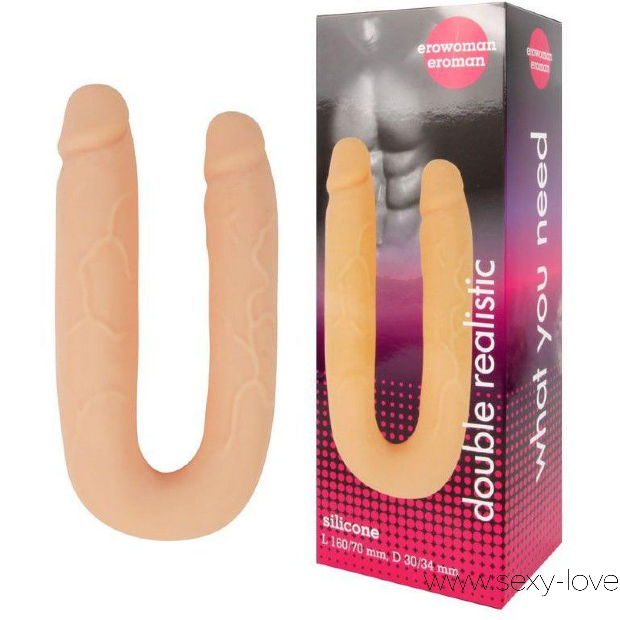 Двухсторонний фаллоимитатор с реалистичной текстурой от компании Erowoman - Eroman, цвет телесный, 
	Любите яркий и разнообразный секс?

	 

	Двойной фаллоимитатор – то, что вам нужно! Интимный аксессуар создан специально для тех, кто предпочитает реалистичные «игрушки».

	 

	Ярко выраженные головки, четко «прорисованные» объемные венки, естественный оттенок делают изделие максимально похожим на настоящий пенис.

	 

	Эргономичная форма фаллоимитатора способствует его легкому введению и извлечению.

	 

	«Секс-игрушка» может быть использована как соло, так и в парной любовной игре.

	 

	Прекрасно подходит для всех видов интимной близости.

	 

	Эротический аксессуар изготовлен из безопасного, приятного на ощупь материала.

	 

	Прост в использовании и уходе.

	 

	Длина 16 см.

	 

	Длина 3,4 см.
