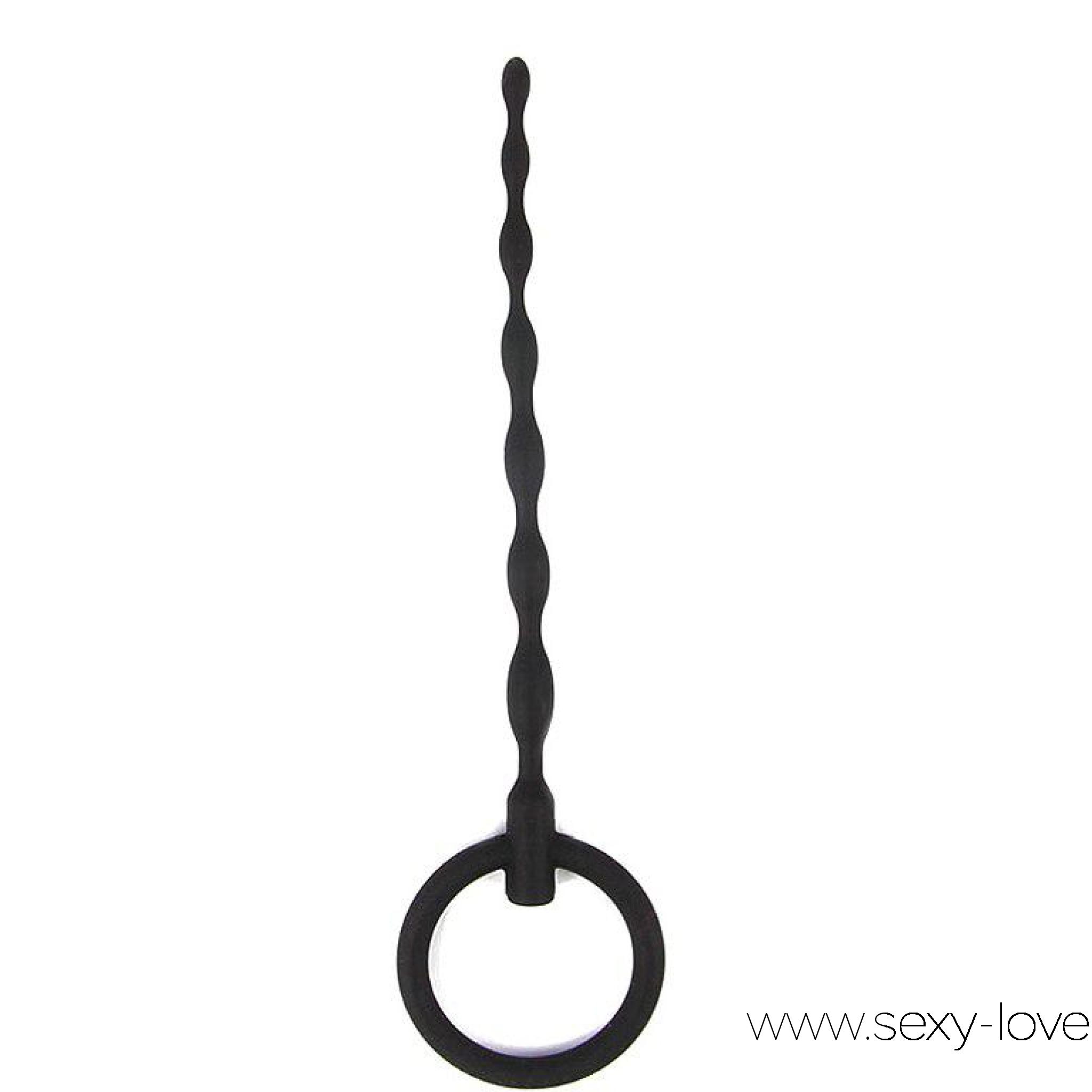Тонкий уретральный зонд от Sex Expert с ограничительным кольцом, цвет черный, 
	Тонкий уретральный стимулятор &ndash; прекрасный подарок для любителей медицинского фетиша и пыток пениса. Благодаря форме в виде бус, интимный аксессуар приятно воздействует на стенки полового члена, даря ни с чем не сравнимые ощущения.

	&nbsp;
