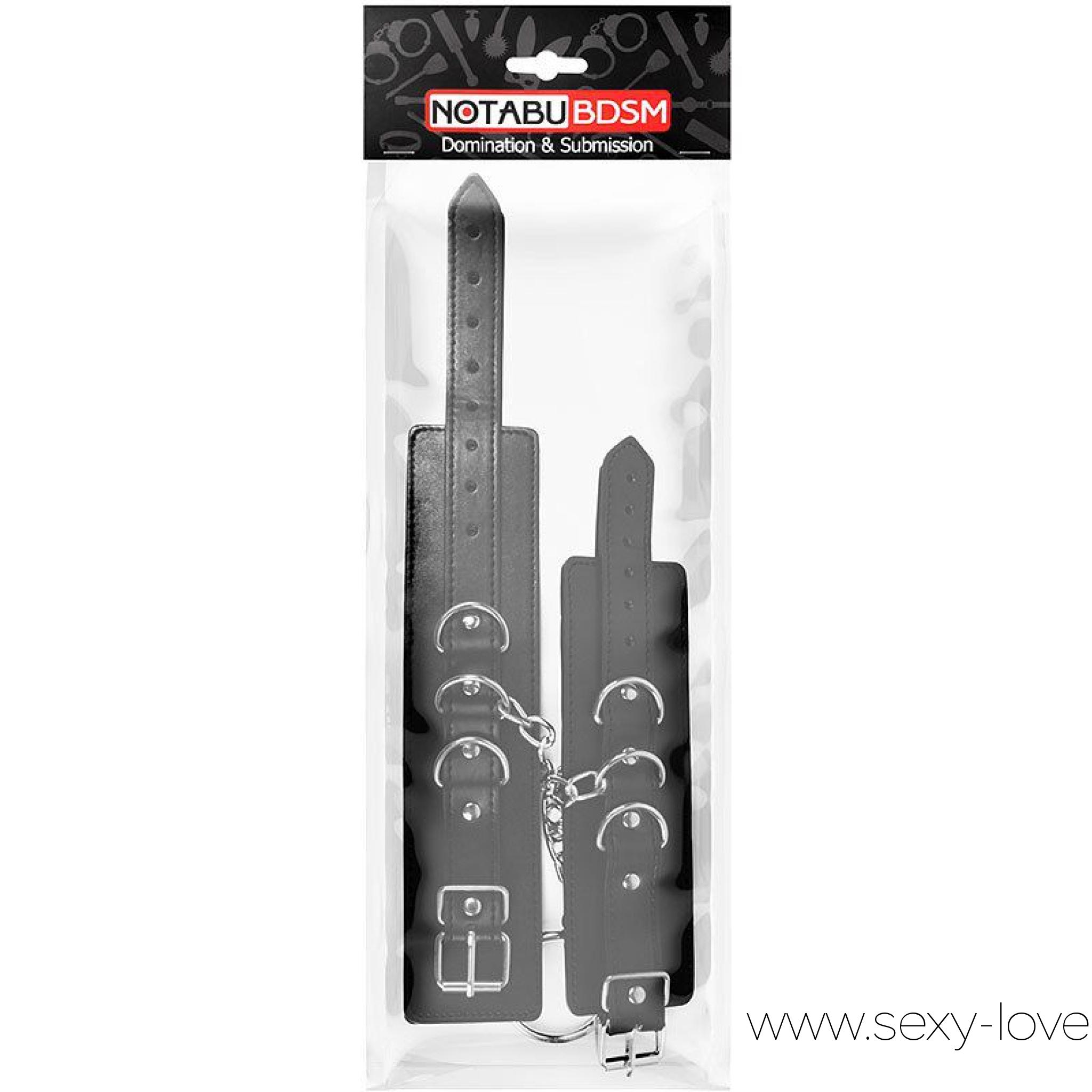 Фиксаторы для рук и ног на цепочках, цвет черный, 
	БДСМ-аксессуар придаст остроты сексу, подарит яркие, незабываемые эмоции! В комплект входят наручники и оковы, размер которых регулируется с помощью ремней. При необходимости все изделия скрепляются друг с другом с помощью металлических цепочек. Интимный аксессуар поможет усилить доминирование одного участника любовной игры и подчеркнёт подчинённое положение другого.
