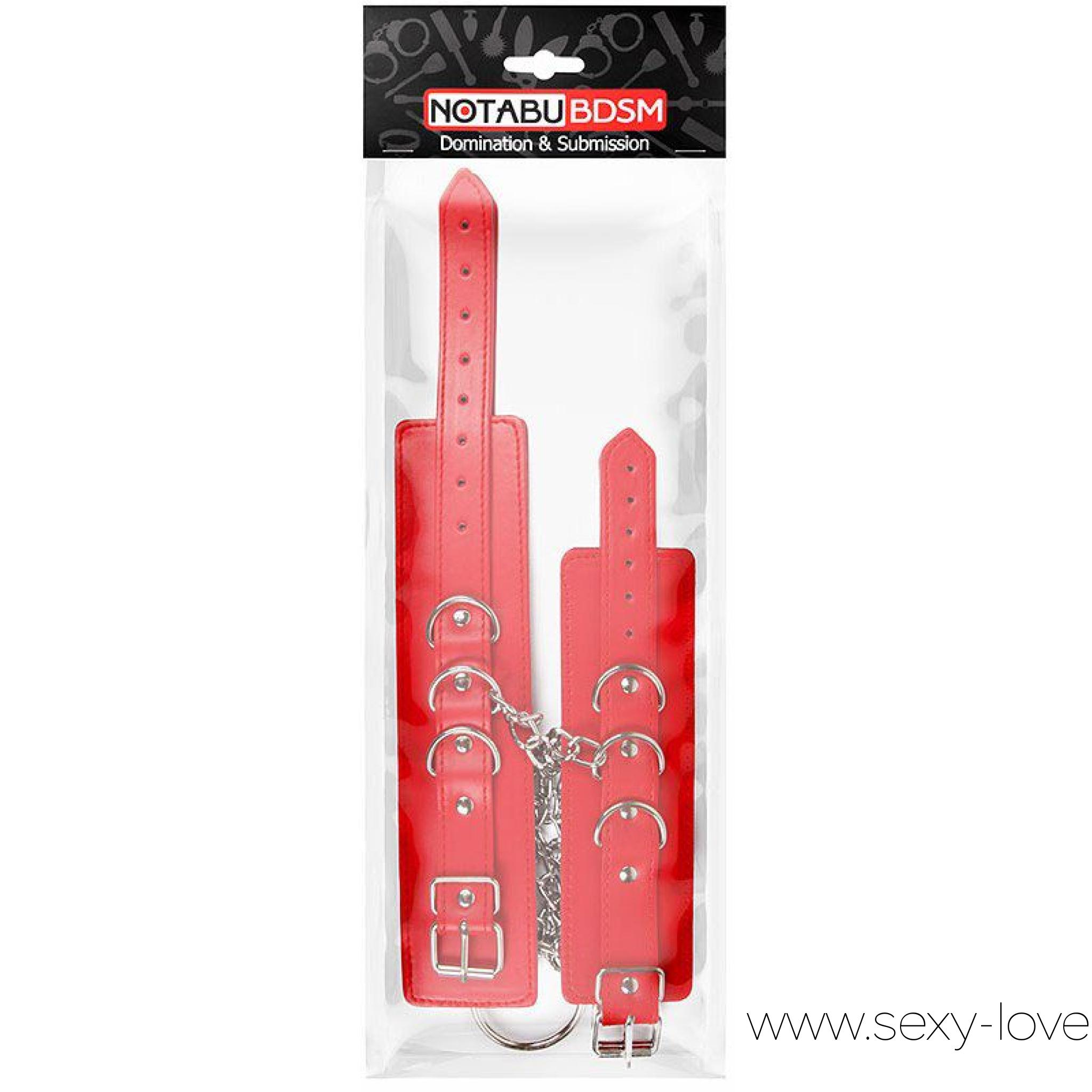 Оковы для рук и ног на цепочках, цвет красный, 
	БДСМ-аксессуар придаст остроты сексу, подарит яркие, незабываемые эмоции! В комплект входят наручники и оковы, размер которых регулируется с помощью ремней. При необходимости все изделия скрепляются друг с другом с помощью металлических цепочек. Интимный аксессуар поможет усилить доминирование одного участника любовной игры и подчеркнёт подчинённое положение другого.
