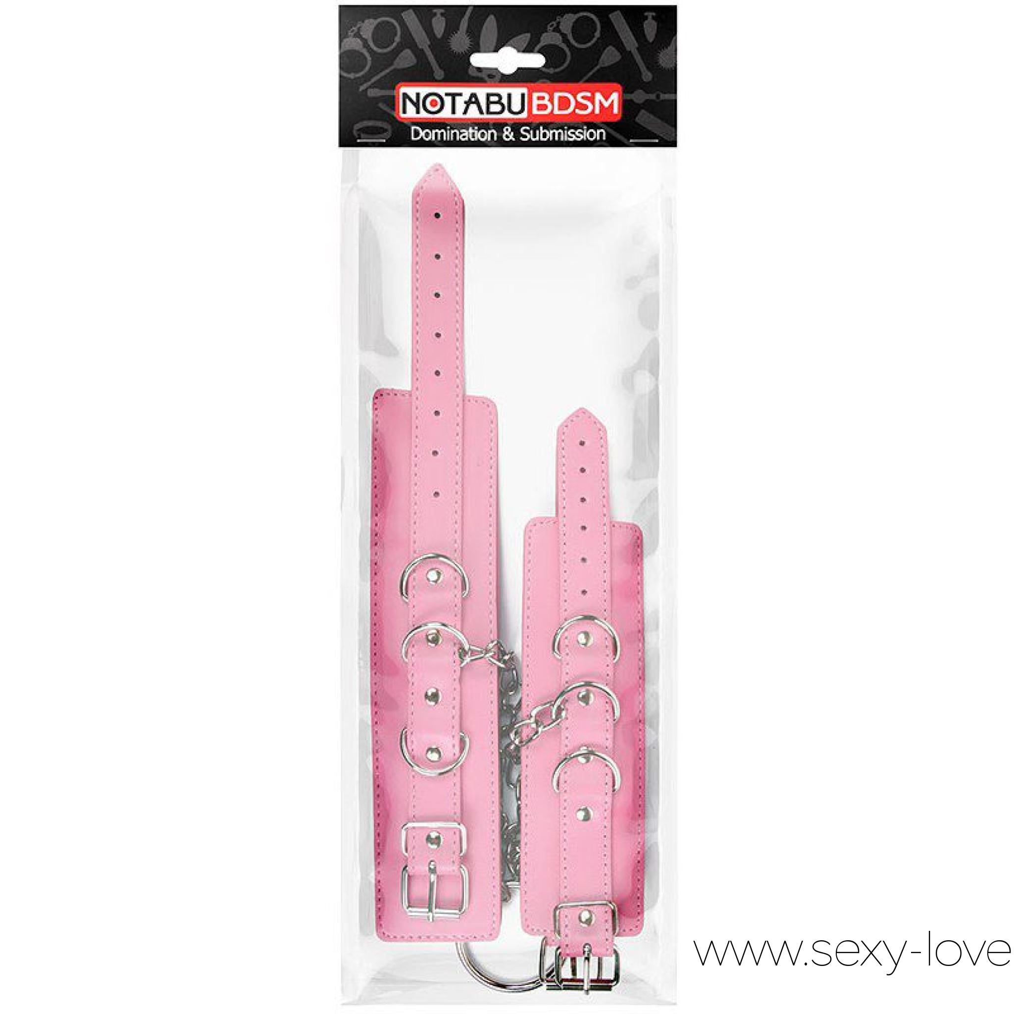Фиксатор для рук и ног на цепочках, цвет розовый, 
	БДСМ-аксессуар придаст остроты сексу, подарит яркие, незабываемые эмоции! В комплект входят наручники и оковы, размер которых регулируется с помощью ремней. При необходимости все изделия скрепляются друг с другом с помощью металлических цепочек. Интимный аксессуар поможет усилить доминирование одного участника любовной игры и подчеркнёт подчинённое положение другого.
