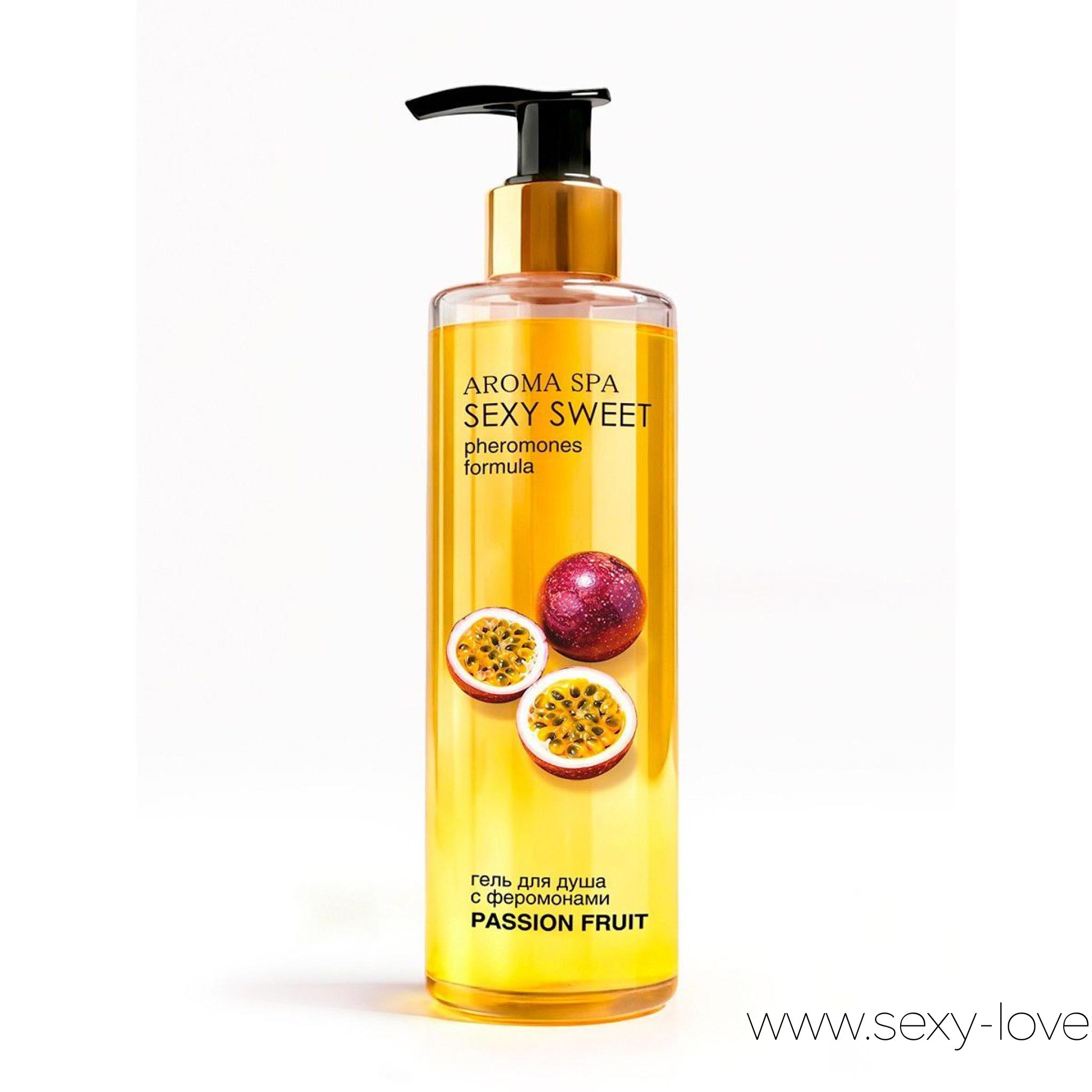 Гель для душа с феромонами «Sex Sweet Passion Fruit», 200 мл, 
	Этот гель для душа сочетает деликатное очищение с интенсивным увлажнением. Формула с тропическими нотами маракуйи создает ощущение свежести и бодрости, превращая ежедневные процедуры в настоящий ритуал наслаждения.

	Особенности состава

	Гель обогащен растительными компонентами, которые мягко очищают кожу, сохраняя ее естественный гидробаланс. Легкая текстура превращается в воздушную пенку, которая не пересушивает кожу и оставляет приятное ощущение комфорта.

	Эффект от использования

	После применения кожа становится заметно более мягкой и шелковистой. Ароматическая композиция с доминирующими нотами маракуйи способствует созданию позитивного настроения и ощущения гармонии.

